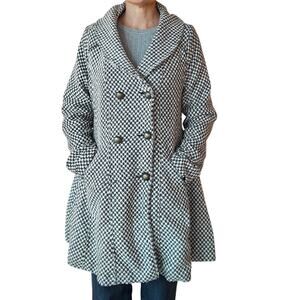 Bethany Mota Textured Knit Coat Womens L Black White Double Breasted